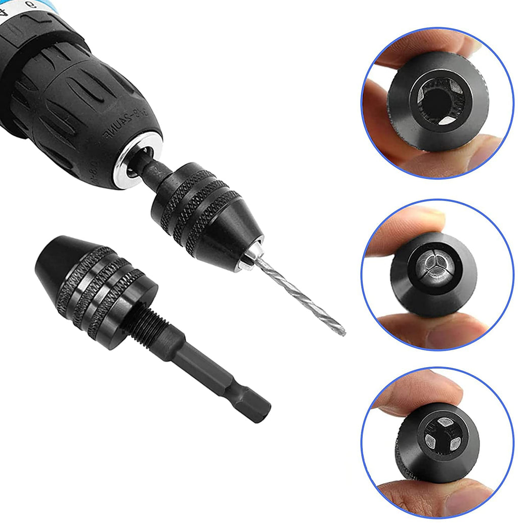 Chargenyang 3 Pcs Keyless Drill Chuck Bit 1/4 Inch Hex Shank Keyless Drill Chuck Conversion Tool,0.3-6.5mm&0.3-3.6mm&0.8-8mm Quick Screwdriver Drill Adapter for Micro Drill Bit