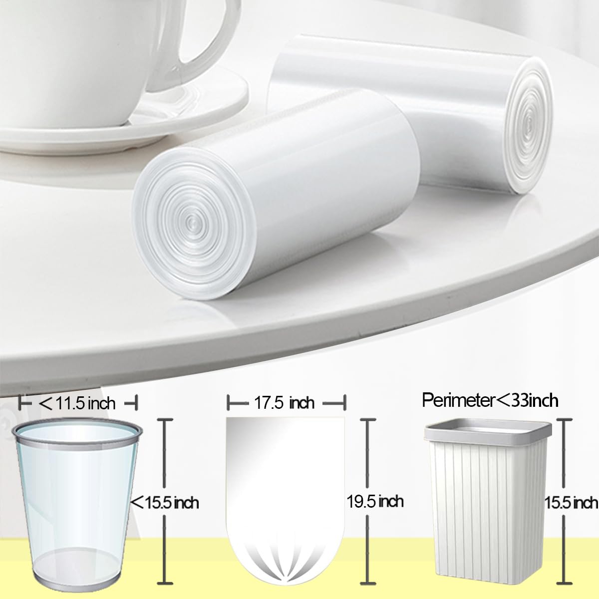 Clear Garbage Bags 220 Count 4 Gallon, Small Waste Basket Trash Bags for Bathroom, Kitchen, Bedroom, 5 Gallon Garbage Bags Unscented Can 15 Liters