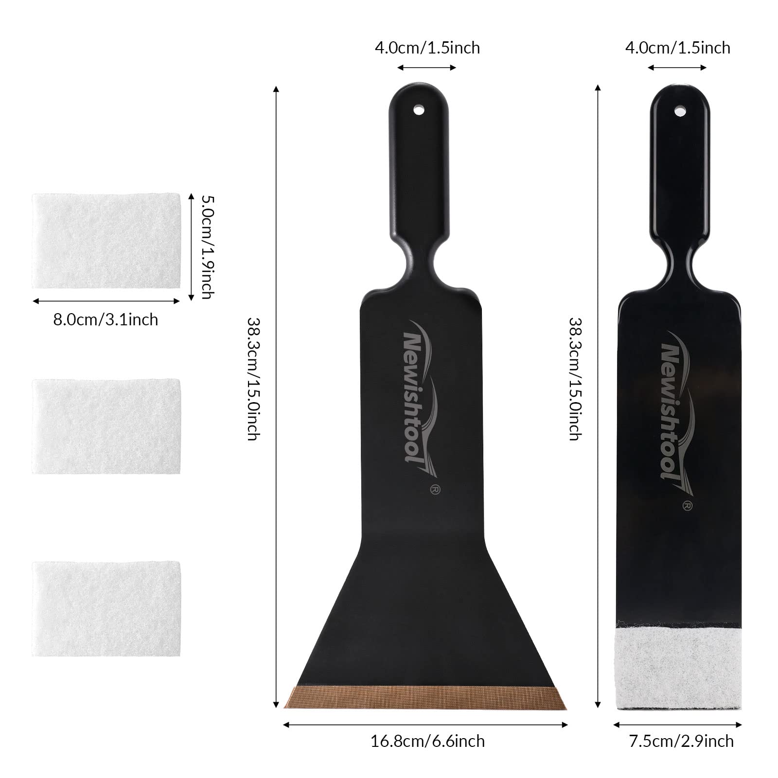 NEWISHTOOL Window Tint Tools Bulldozer Squeegee Kit, Black Wide Mouth & Scrubber Paddle Scraper with Spare Scouring Pads for Windshield Cleaning Window Film Installing, Long Handle Tint Tools