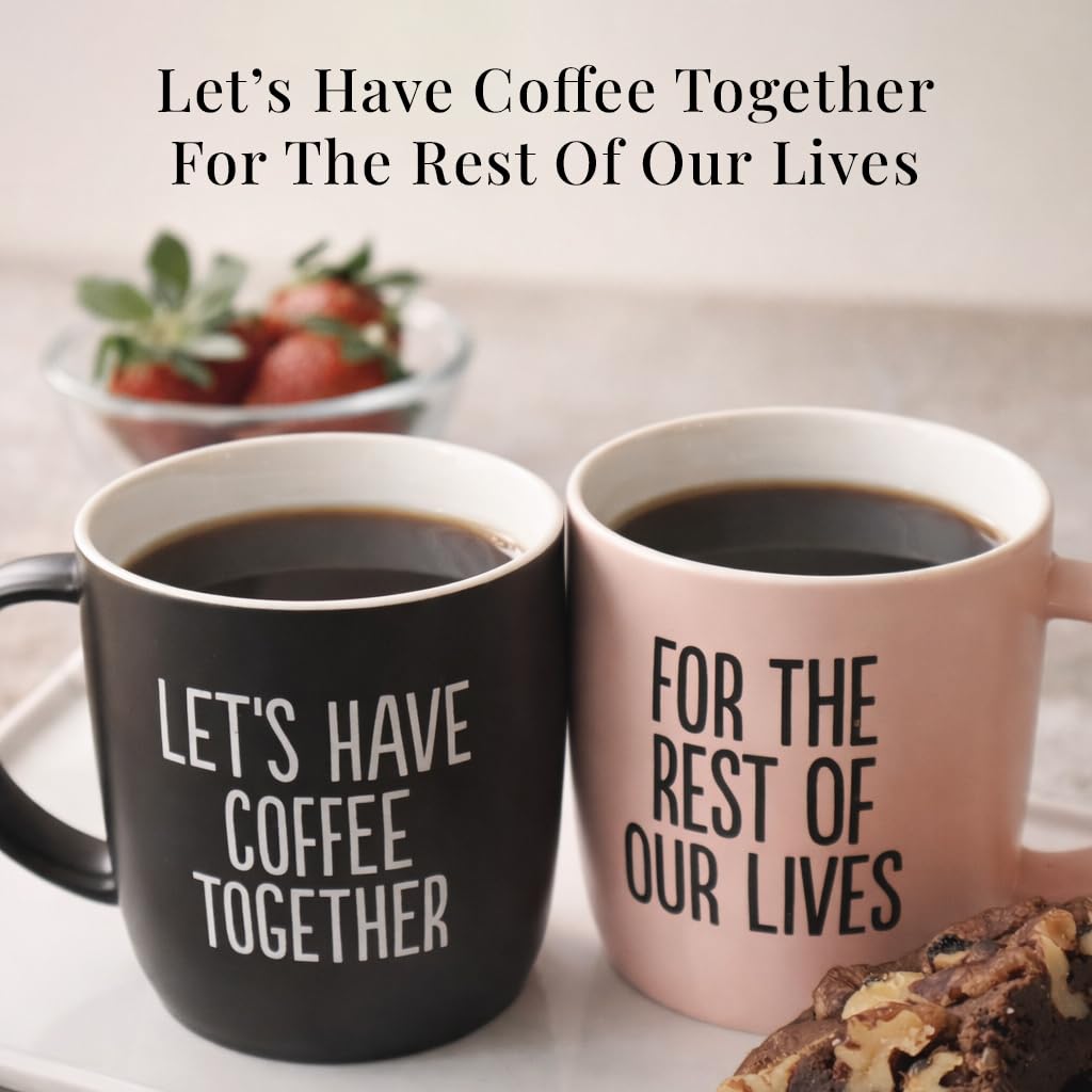 Triple Gifffted Lets Have Coffee Together Coffee Mug Set, Engagement Wedding Gifts for Couple, Bride and Groom Newlywed Bridal Shower, His and Hers, Mr and Mrs, Christmas, Valentine’s, Ceramic 380ML