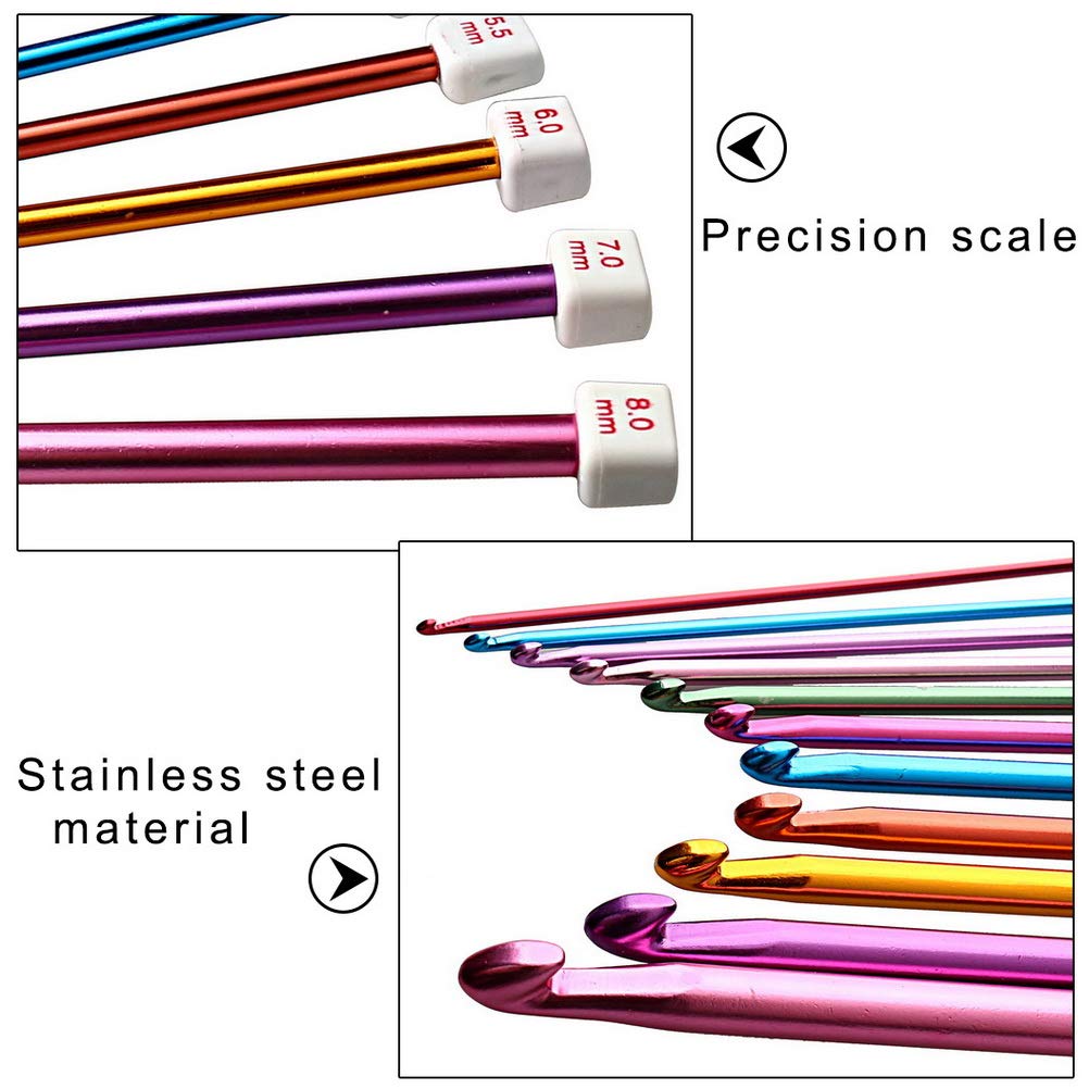 23 Pcs Tunisian Crochet Hooks Set, 11 Aluminum Tunisian Crochet Hook and 12 Tunisian Bamboo Crochet Hook with Cable & Beads Stocking Stuffers for Beginners, Size 2-10mm