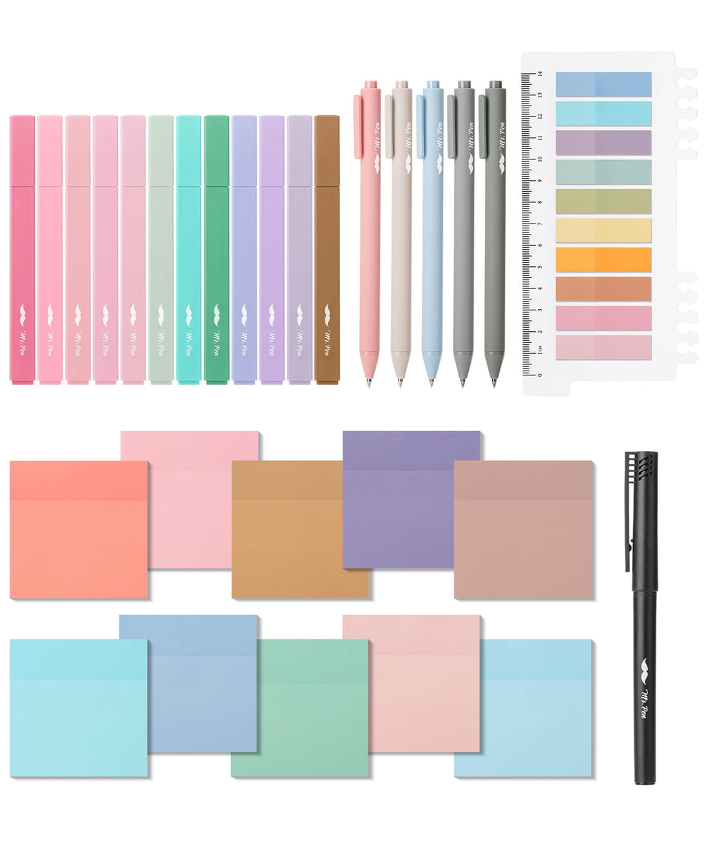 Mr. Pen- Aesthetic Book Annotation Kit, 38 pcs, Aesthetic Highlighters and Gel Pens, Transparent Sticky Notes, Transparent Sticky Tabs for Books, No Bleed Highlighters for Bible Pages No Bleed