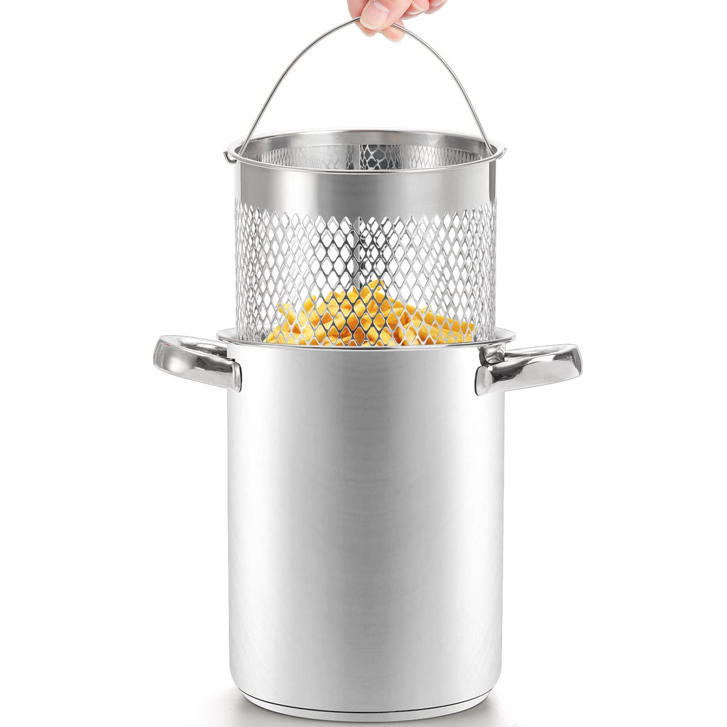 AVLA Asparagus Pot, 4 Quart Stainless Steel Steamer Cooker, Vegetable Asparagus Cooker with Removable Basket and Lid for Pasta, Spaghetti, Boiled Eggs, Shrimp, Oil Deep Fry Pan for French Fries
