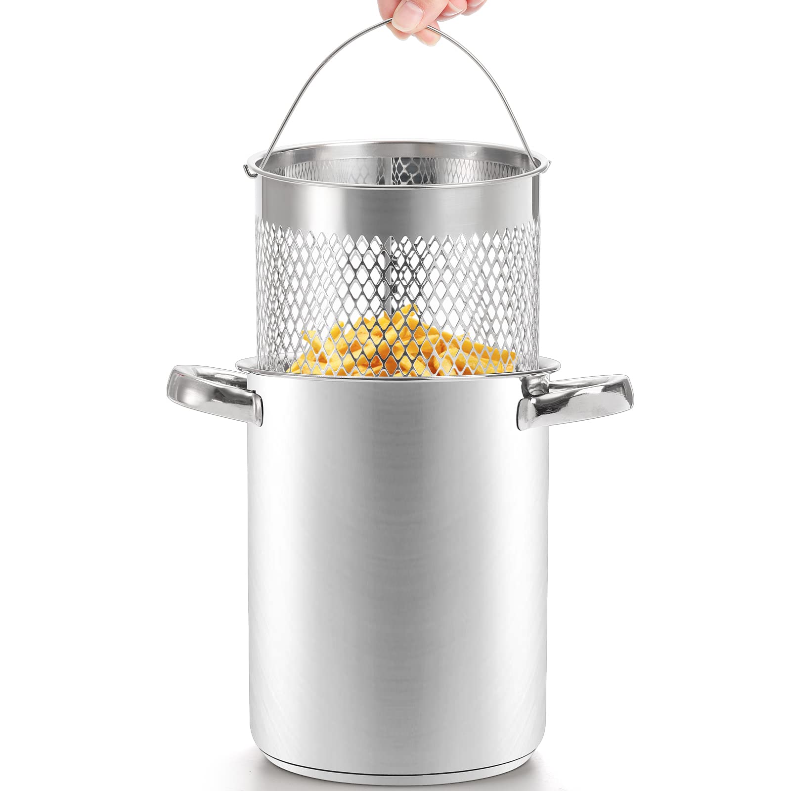 AVLA Asparagus Pot, 4 Quart Stainless Steel Steamer Cooker, Vegetable Asparagus Cooker with Removable Basket and Lid for Pasta, Spaghetti, Boiled Eggs, Shrimp, Oil Deep Fry Pan for French Fries