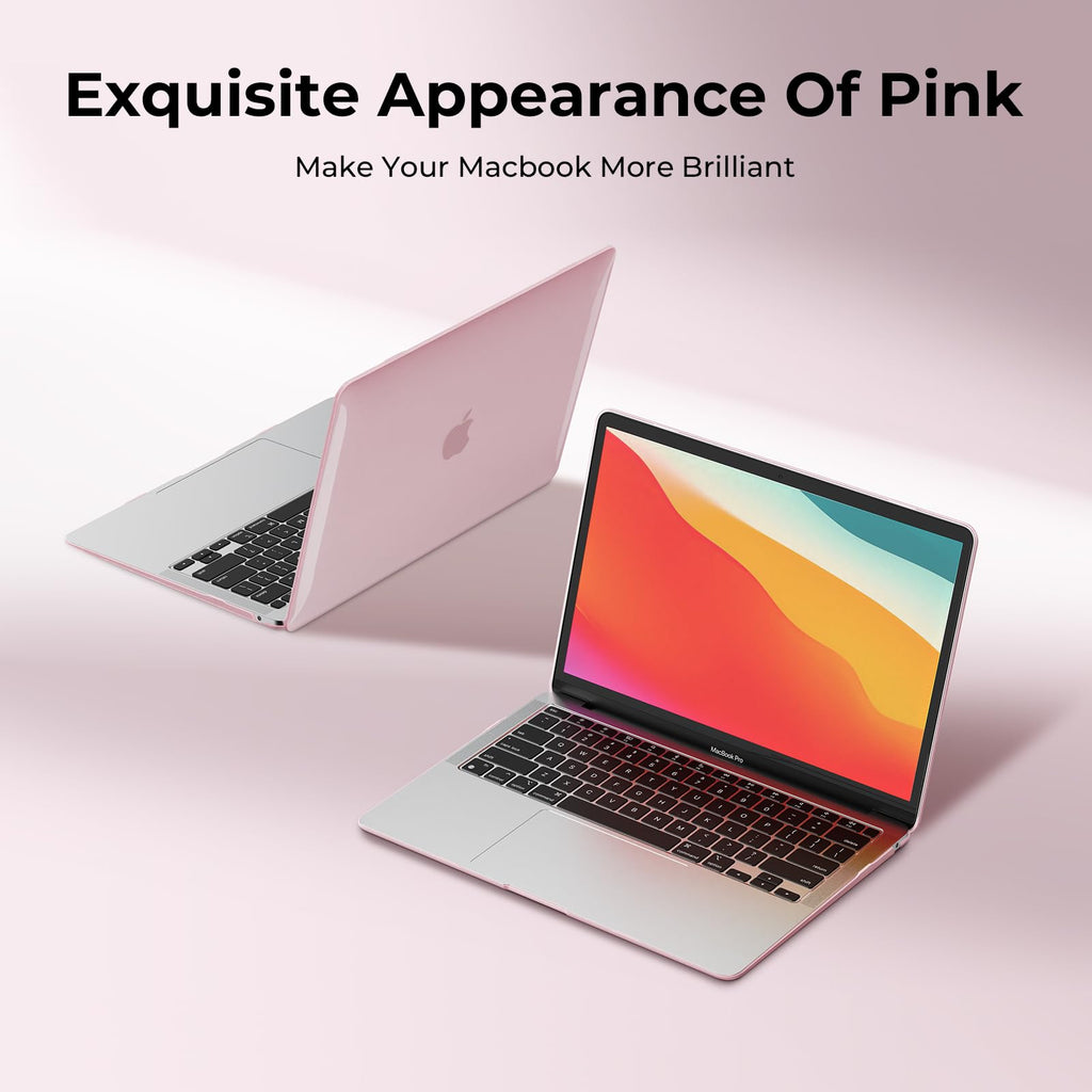 EooCoo Compatible with MacBook Air 13.3 inch Case 2018-2021 Release M1 Chip Model A2337 A2179 A1932 with Retina Display, MacBook Air 13 Case + TPU Keyboard Skin+ Screen Protector, Crystal Pink