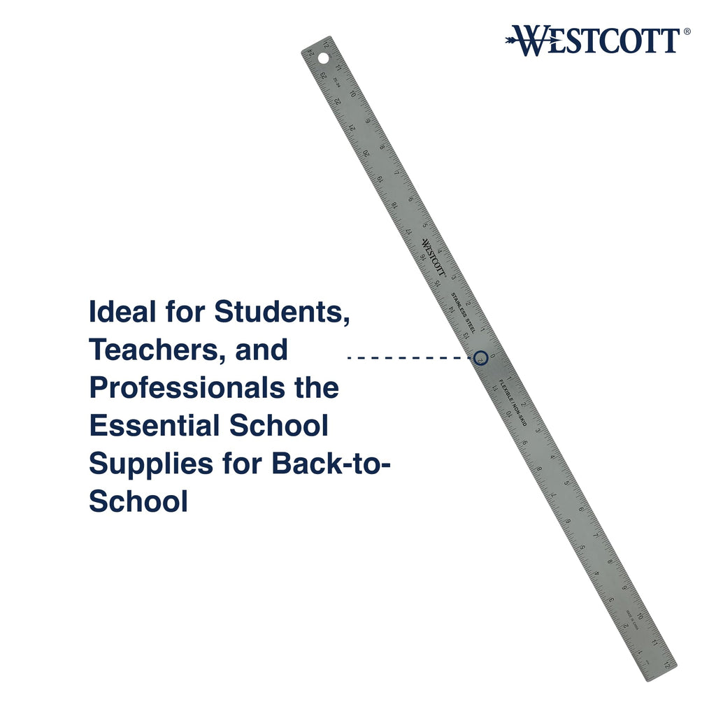 Westcott ZC-24 Zero Center Stainless Steel Metal Ruler with Non-Slip Cork Base, 24 in