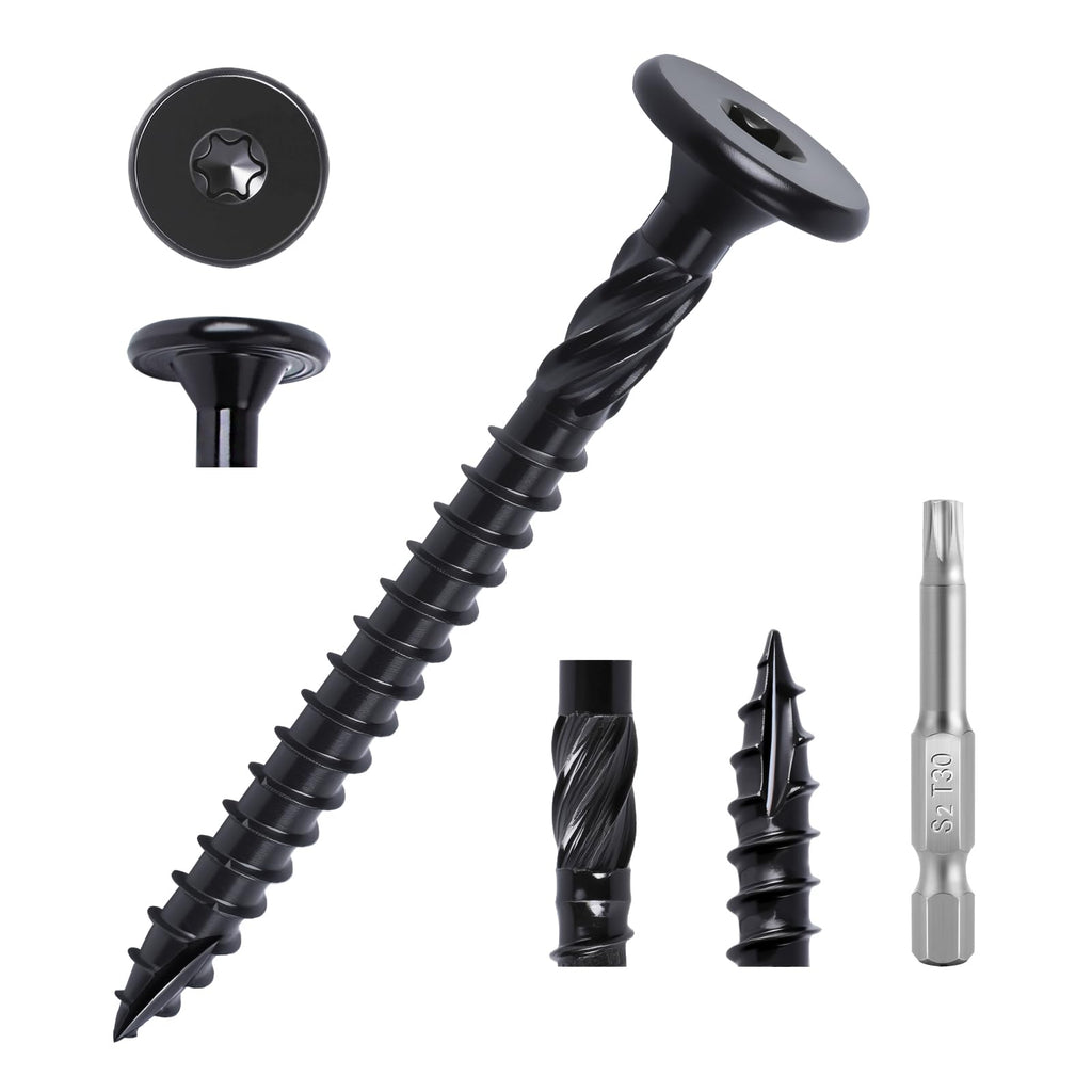 55PCS Structural Wood Screws #14 x 2-7/8 Inch, FIXLINK Deck Screws Heavy Duty Exterior Construction Screw Large Head T30 Star Drive Excellent Rust Resistant for Timber/Framing/Landscaping, Black