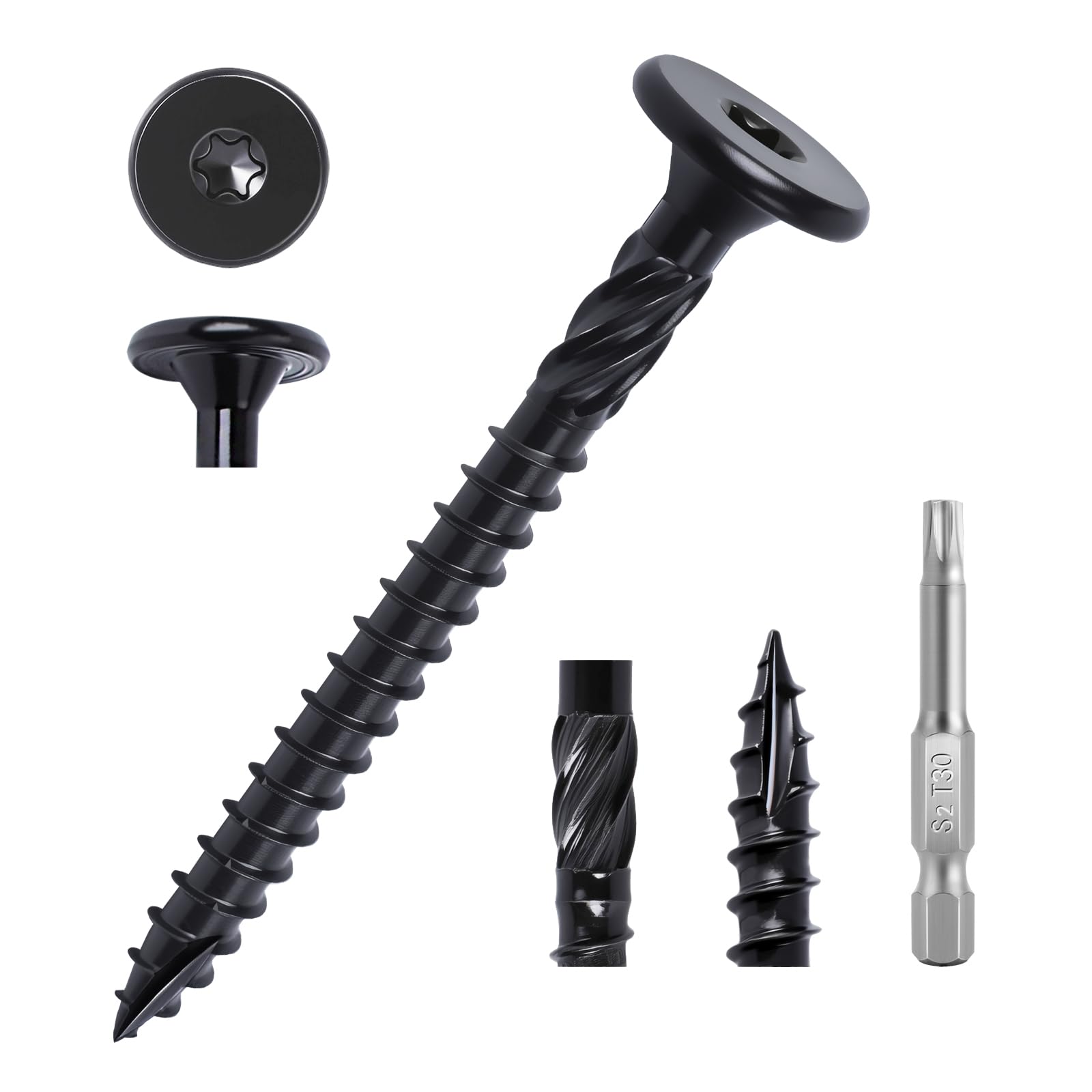 55PCS Structural Wood Screws #14 x 2-7/8 Inch, FIXLINK Deck Screws Heavy Duty Exterior Construction Screw Large Head T30 Star Drive Excellent Rust Resistant for Timber/Framing/Landscaping, Black
