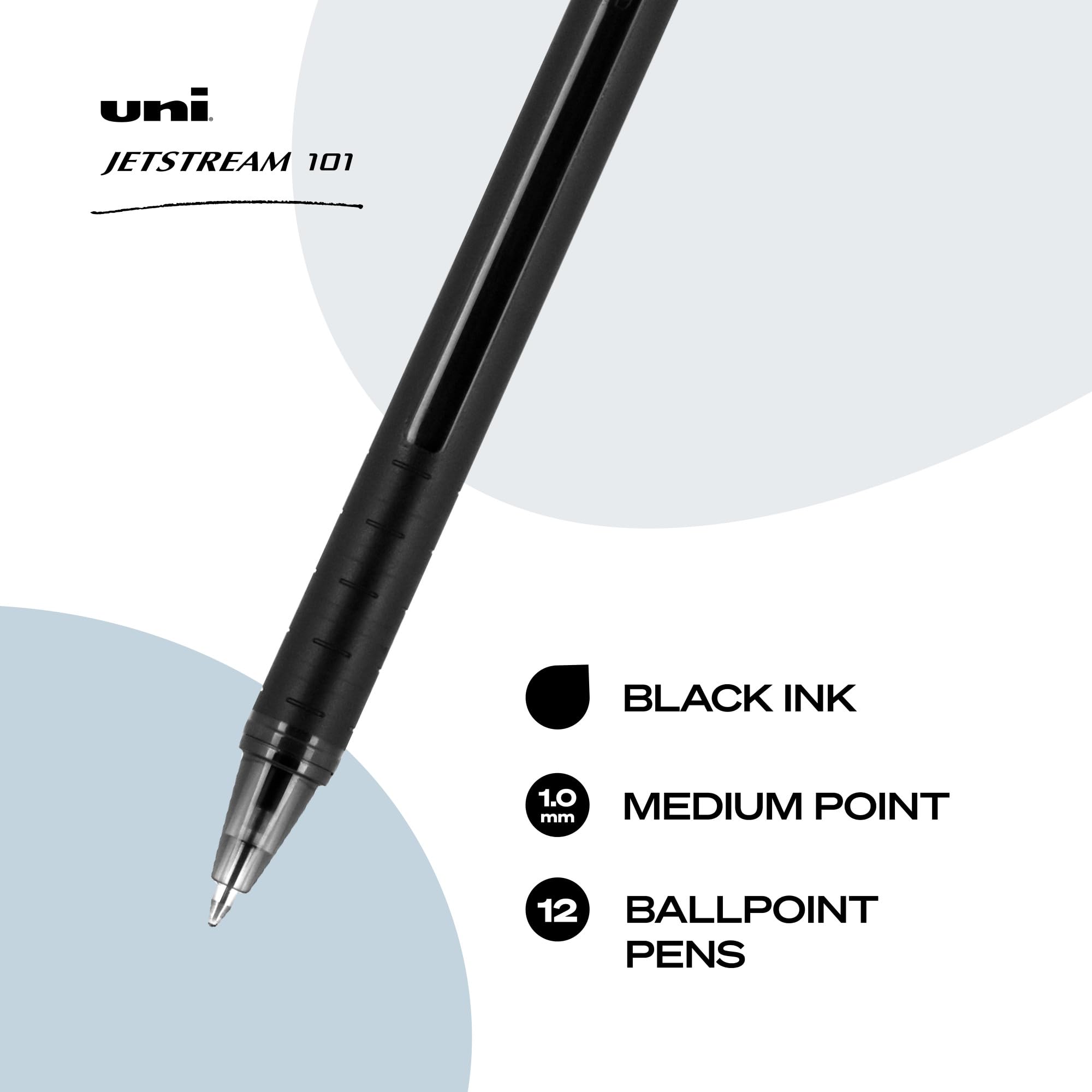 uni-ball Jetstream Rollerball, 101 Stick Roller Ball Pen Bold-1.0mm, 12 Pack, Black Ink (1768011)