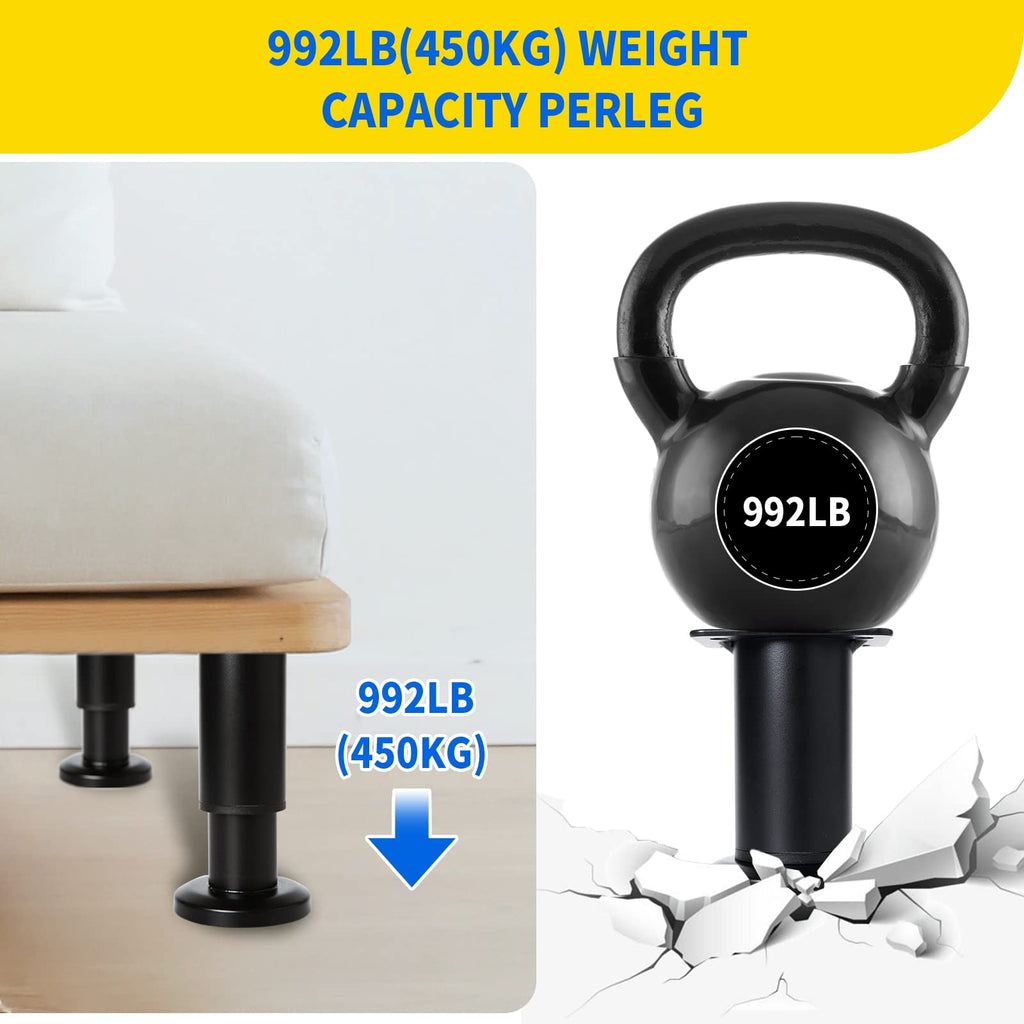 Olldag 4 Pcs Adjustable Height Furniture Support Legs [with Screws] 3.15-4.72 inch, Metal Heavy Duty Furniture Replacement Legs for Chair/Bed/Sofa/Cabinet/Couch/Dresser/Bed/Table (Black)