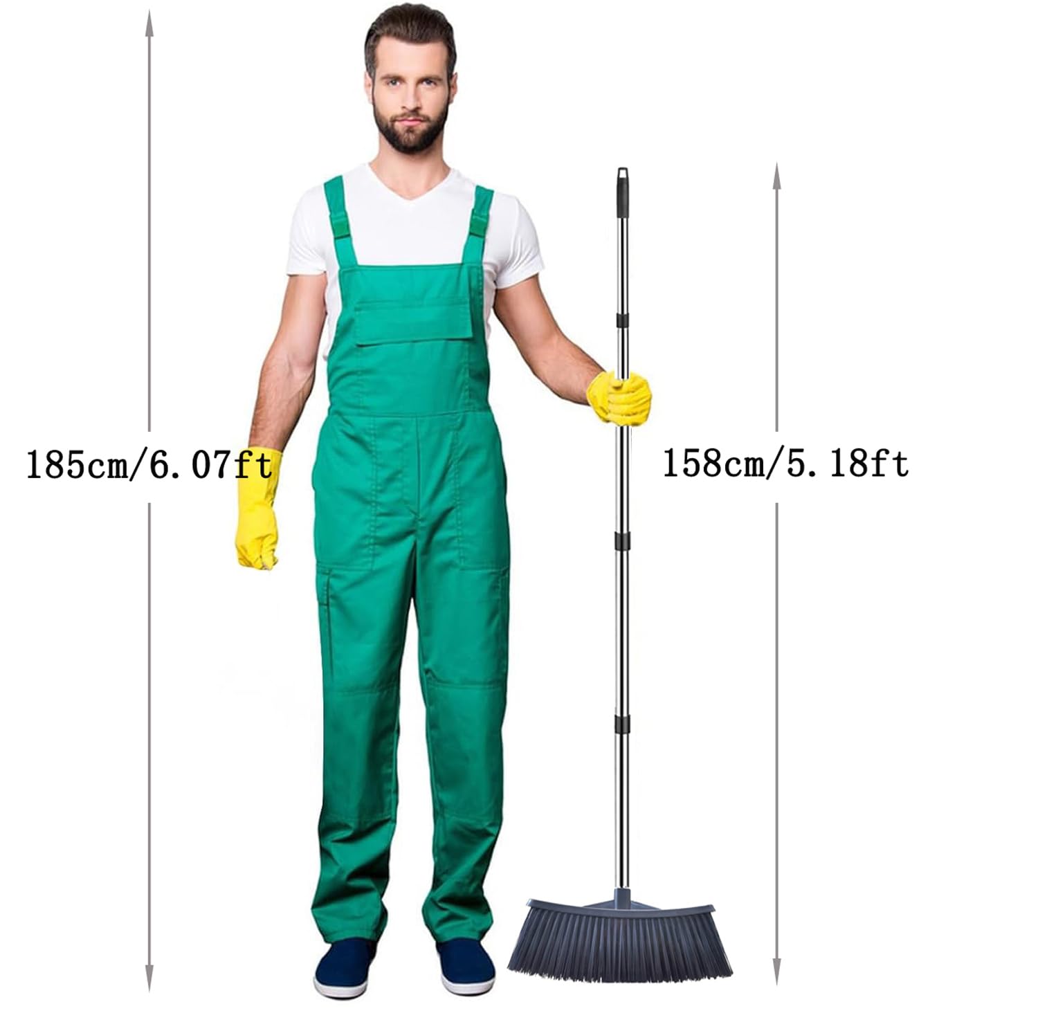 Heavy-Duty Outdoor Broom with 158CM Stainless Steel Handle - 36CM Wide Plastic Broom Head for Yard, Garage, Sidewalk - No Bend Sweeping, Durable & Lightweight