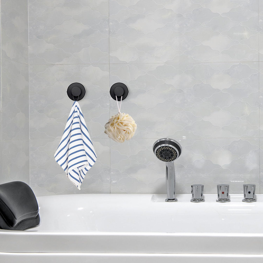 VEHHE 4 Pack Self-Adhesive Suction Cup Hooks for Shower, Heavy Duty Reusable Shower Hooks for Inside Shower, No-Drill Shower Hooks Suction Cup for Bathroom, Bath Towel, Towel (Silver)