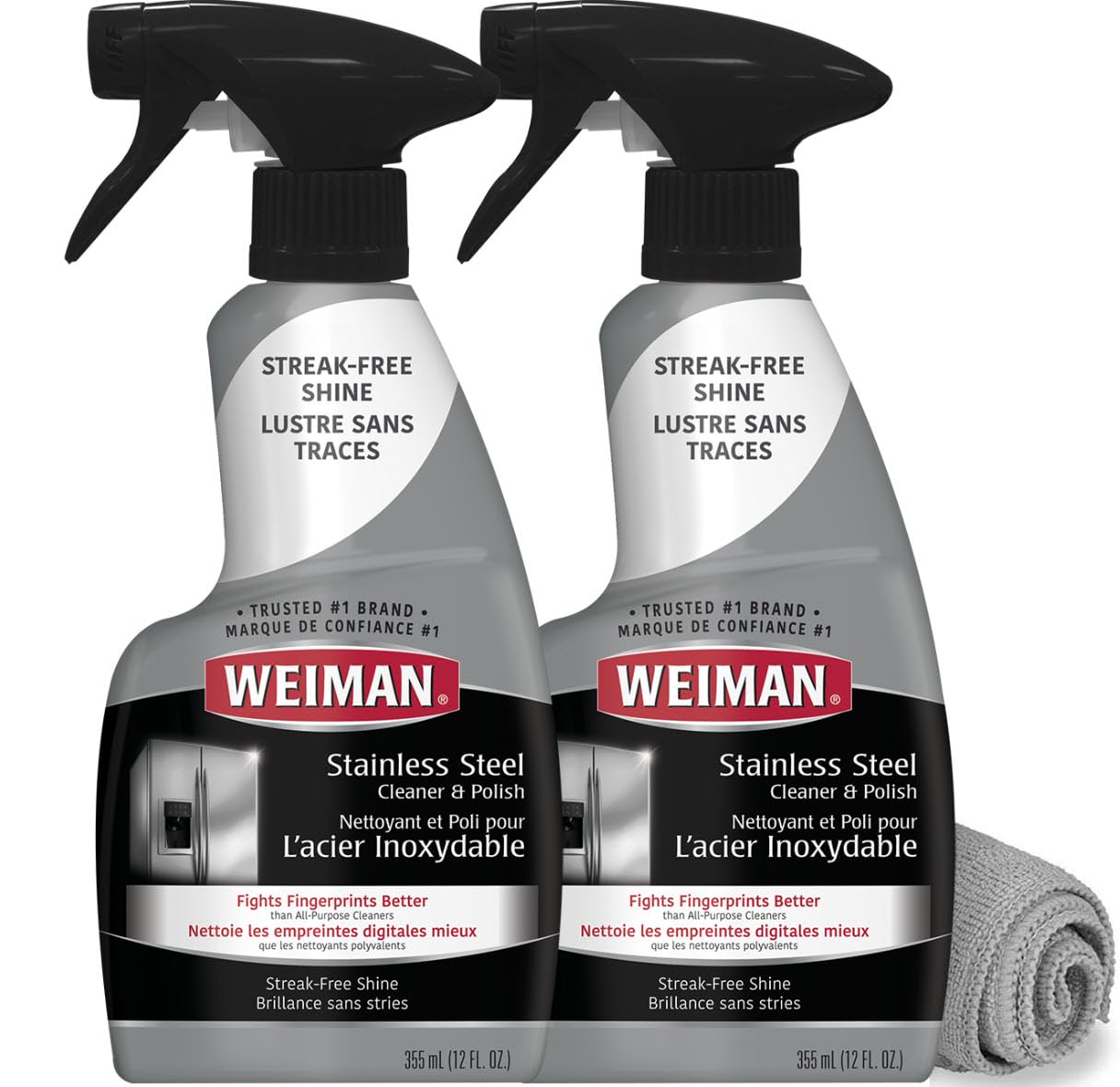 Weiman Stainless Steel Cleaner and Polish - 2 Pack - Removes Fingerprints, Residue, Water Marks and Grease from Appliances w/Buffing Towel
