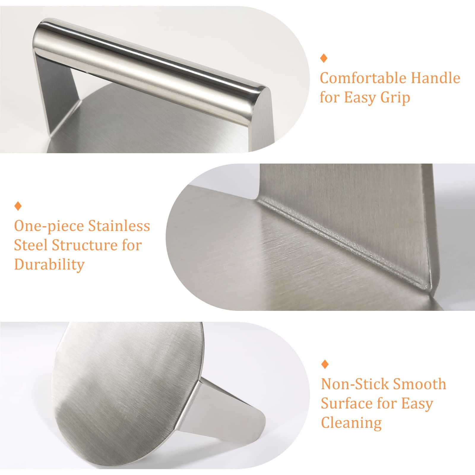 ONEDONE Burger Press Stainless Steel Smash Burger Press 5.5 inch for Griddle w/Seasoning Shaker & 100 Patty Paper, Burger Iron Grill Press Griddle Accessories Kit Griddle Cooking