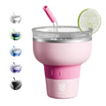 Magcheer 16 oz Cocktail Tumbler with Lid and Straw - Stainless Steel Insulated Margarita Tumbler - 320° Sippable Stemless Wine Cup for Party | Pink