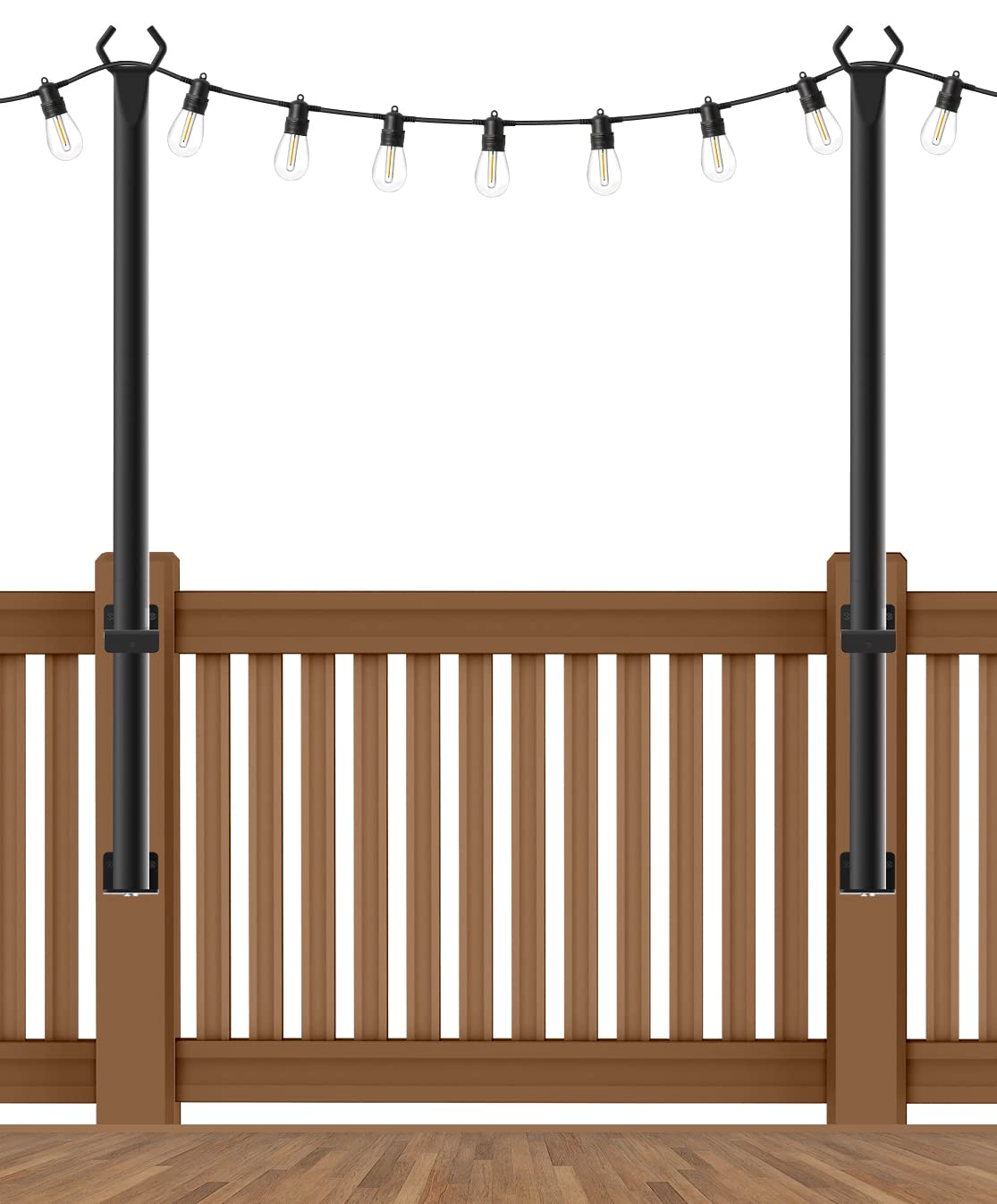 Beizelte 5FT String Light Poles 2Pack,Hanging Light Poles for Outside String Lights,with Fixing Clips and Suspended Base,Freestanding Outdoor Light Poles for Deck Bistro (2 Pack)