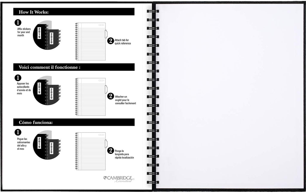 Cambridge Notebook, 8.5" x 11", Hardbound Stamped Linen Cover, Twin Wire Binding, Perforated Sheets, 192 Pages/96 Sheets, Black Cover (06100F)