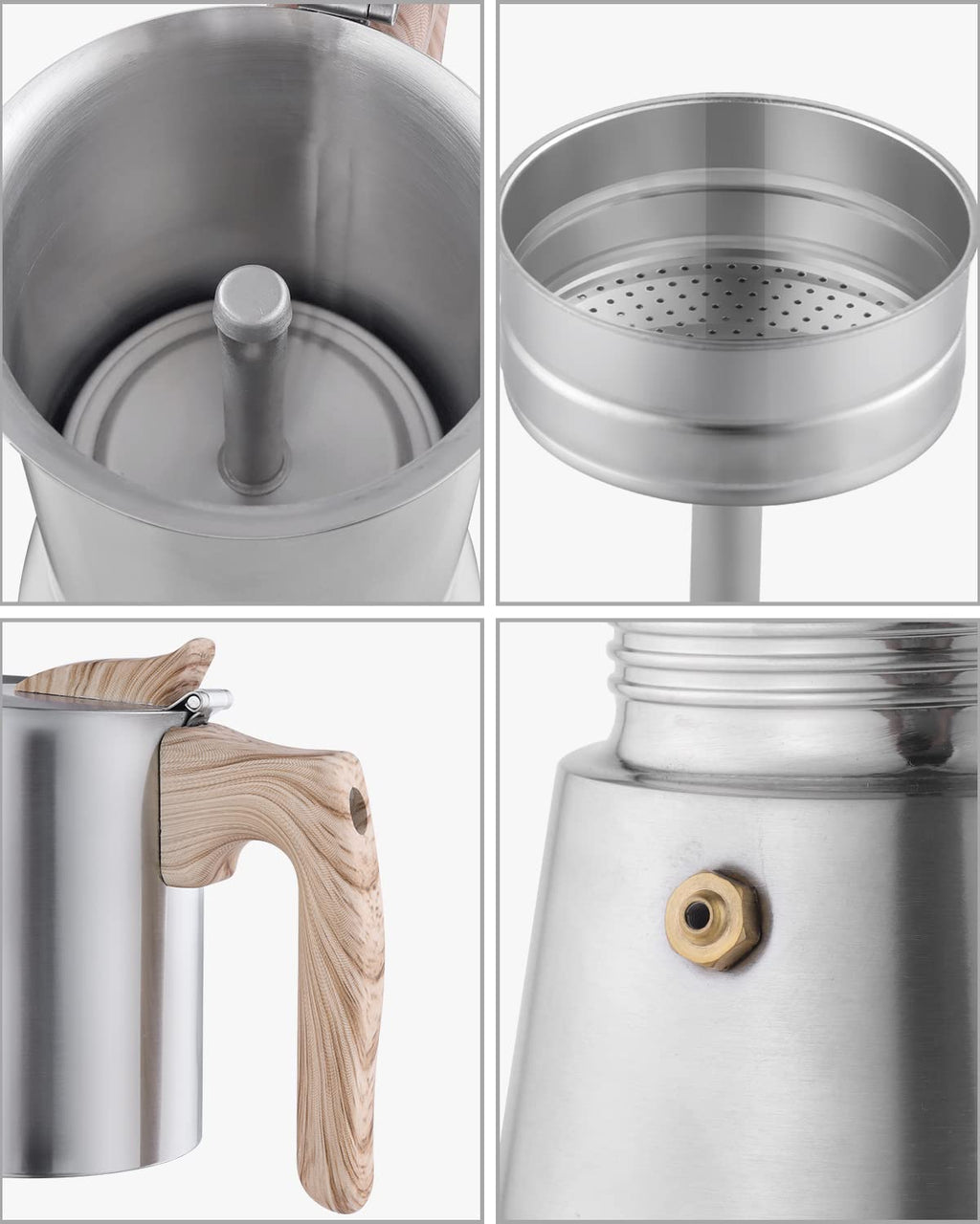 Sivaphe Induction Moka Pot Stainless Steel Stovetop Espresso Pots Strong Coffee Maker 4 Cup /200ml