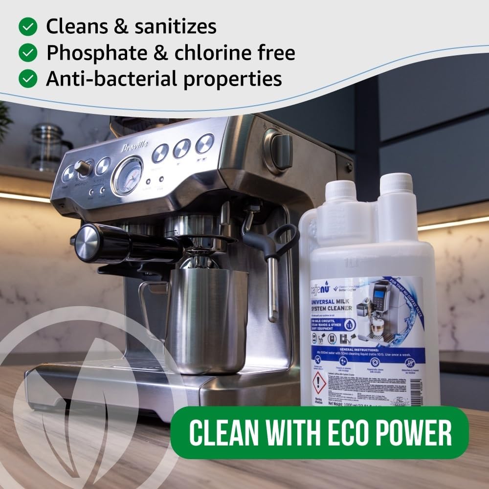 Milk Frother Cleaner for Coffee Machine Cleaner. 33 fl oz. Alkaline Milk System Cleaner. Complete Barista Kit. Barista Accessories With Up to 32 Cleans.