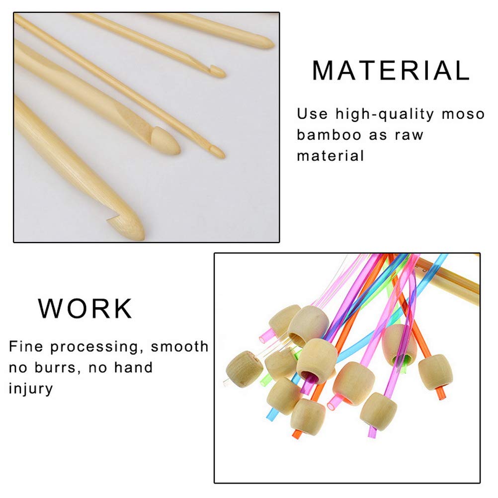 23 Pcs Tunisian Crochet Hooks Set, 11 Aluminum Tunisian Crochet Hook and 12 Tunisian Bamboo Crochet Hook with Cable & Beads Stocking Stuffers for Beginners, Size 2-10mm