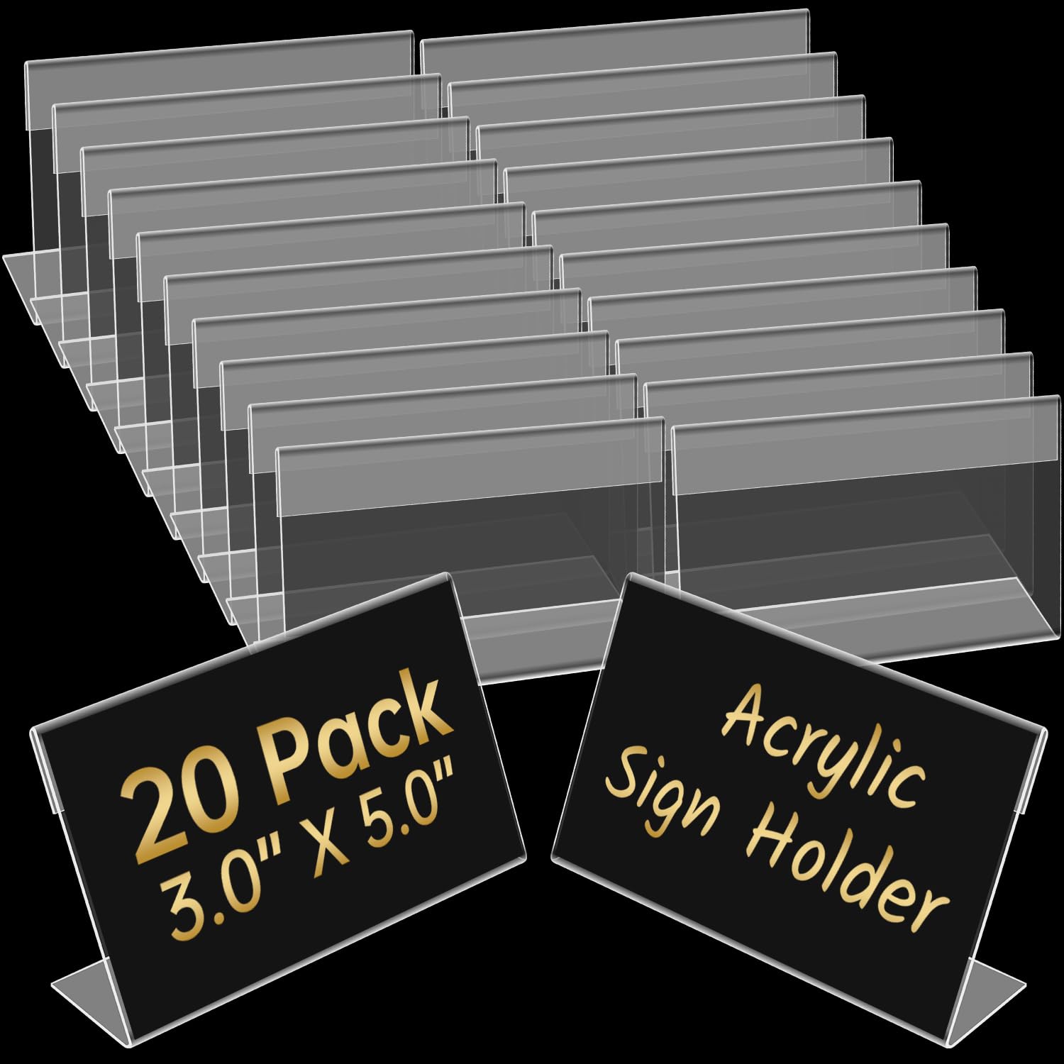 Ayuanb 20 Pcs Mini Acrylic Sign Holder,12.7cm x 7.6cm Clear Sign Display Holder Table Top Name Card L Shape Sign Holders Price Label Display Stand for Office Home Store (3" x 5")