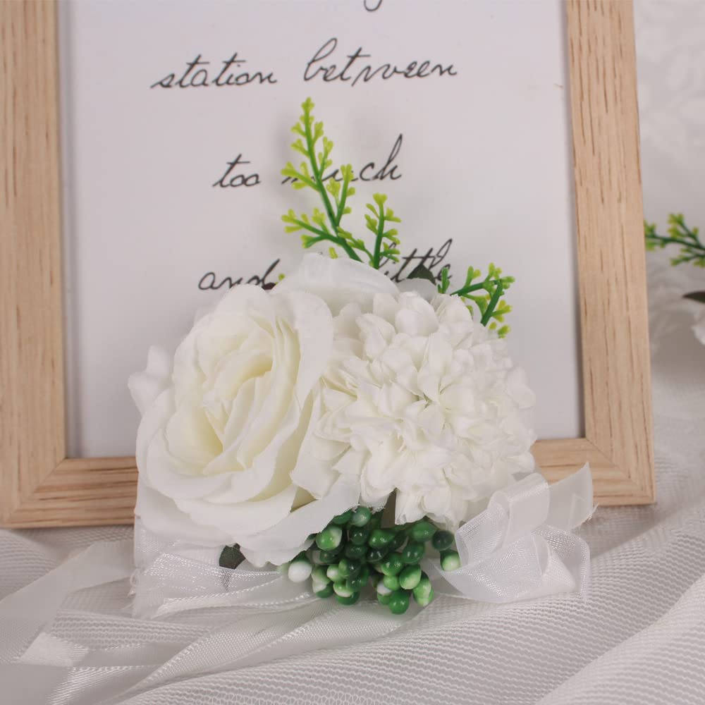 WANLIAN Wrist Corsage,Boutonniere For Men For Prom Wedding Ceremony Anniversary (White)