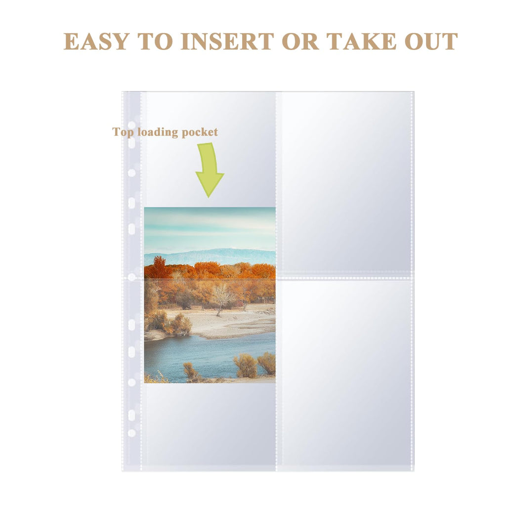 Toionmm 60 Pack Photo Album Refill Pages, 480 Pocket Photos Sleeves for 2/3/4 Ring Binder, Double-Sided 4 Pocket Photo Sheet Protector, Ultra-Clear PP Postcard Sleeves
