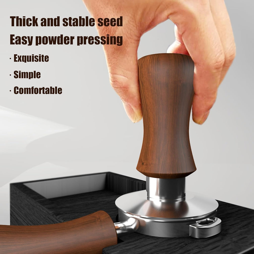 KYONANO 53.3mm Espresso Coffee Tamper, 30lb Spring-Loaded Calibrated Tamper with 304 Stainless Steel, Cuibourtia Wooden-Handle, Barista Tamper Compatiable with Over 53MM Espresso Portafilter