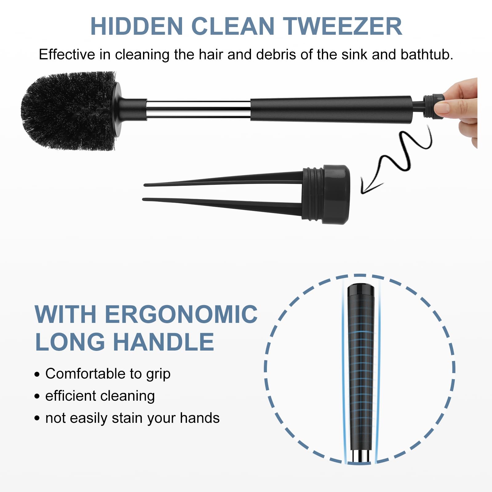 SetSail Toilet Brush and Holder 2 Pack, Self Closing Lid Toilet Bowl Brushes Holder and Extra Long Handle Ventilated Toilet Brush Set for Bathroom Cleaning, Nylon Bristles, Black