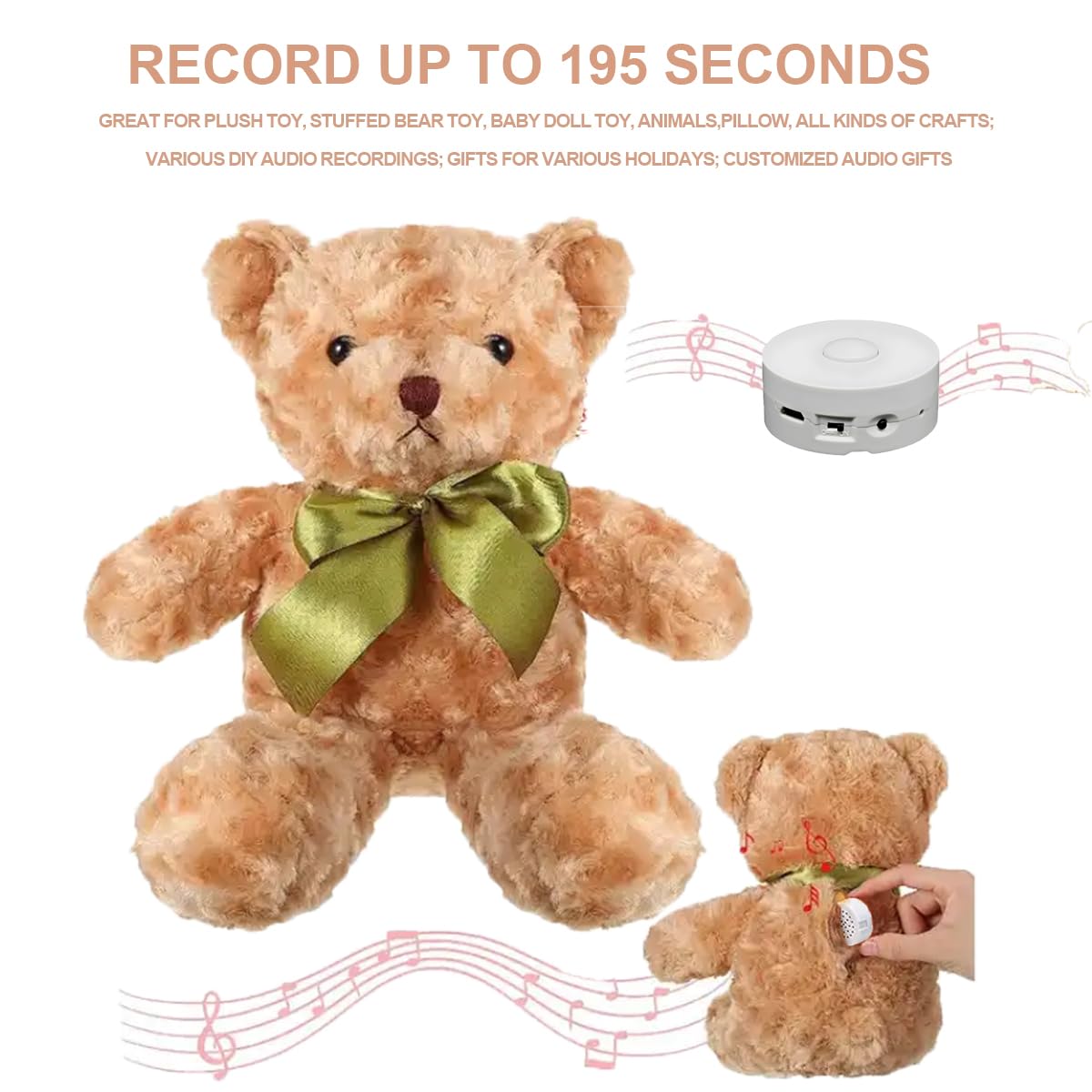 XLW 195 Seconds Message Voice Recorder, Voice Recording Button Record Custom Messages for Crafts, Stuffed Bear, Baby Doll,Pillow and Xmas Halloween New Year Birthday Presents White-2P