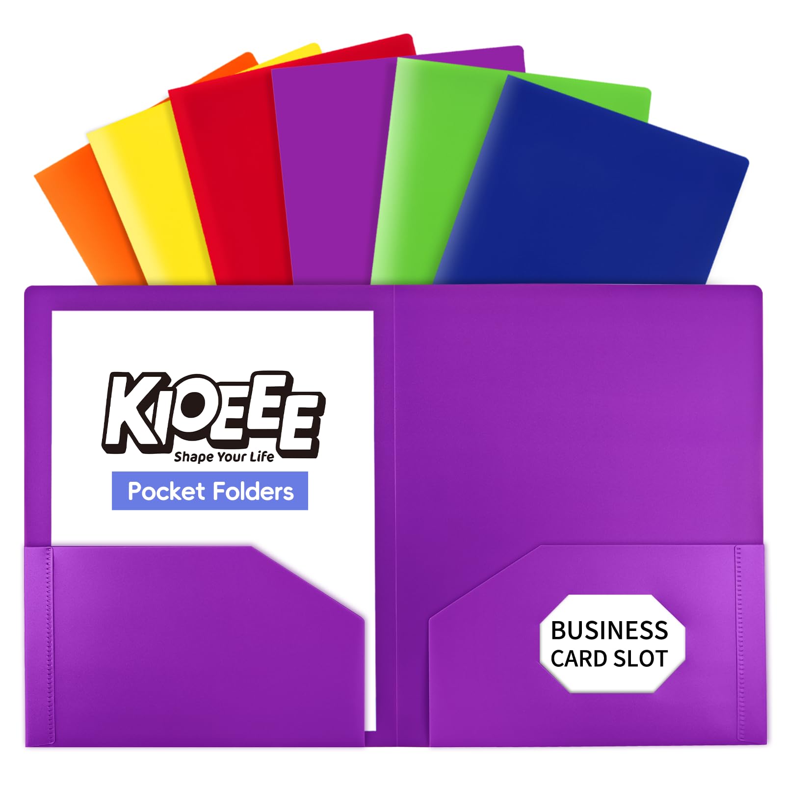 KIOEEE Heavy Duty Plastic Folders with 2 Pockets (24 Pack),Fit Letter Size Paper, Business Card Slot, Assorted Colors for School,Office and Home