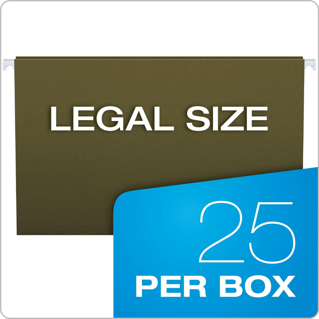 Pendaflex Hanging File Folders, Legal Size, Standard Green, 25/Box, Smooth Glide Rods, Recycled Paper, Light Interior, Durable Organization for Office or Home Filing Systems