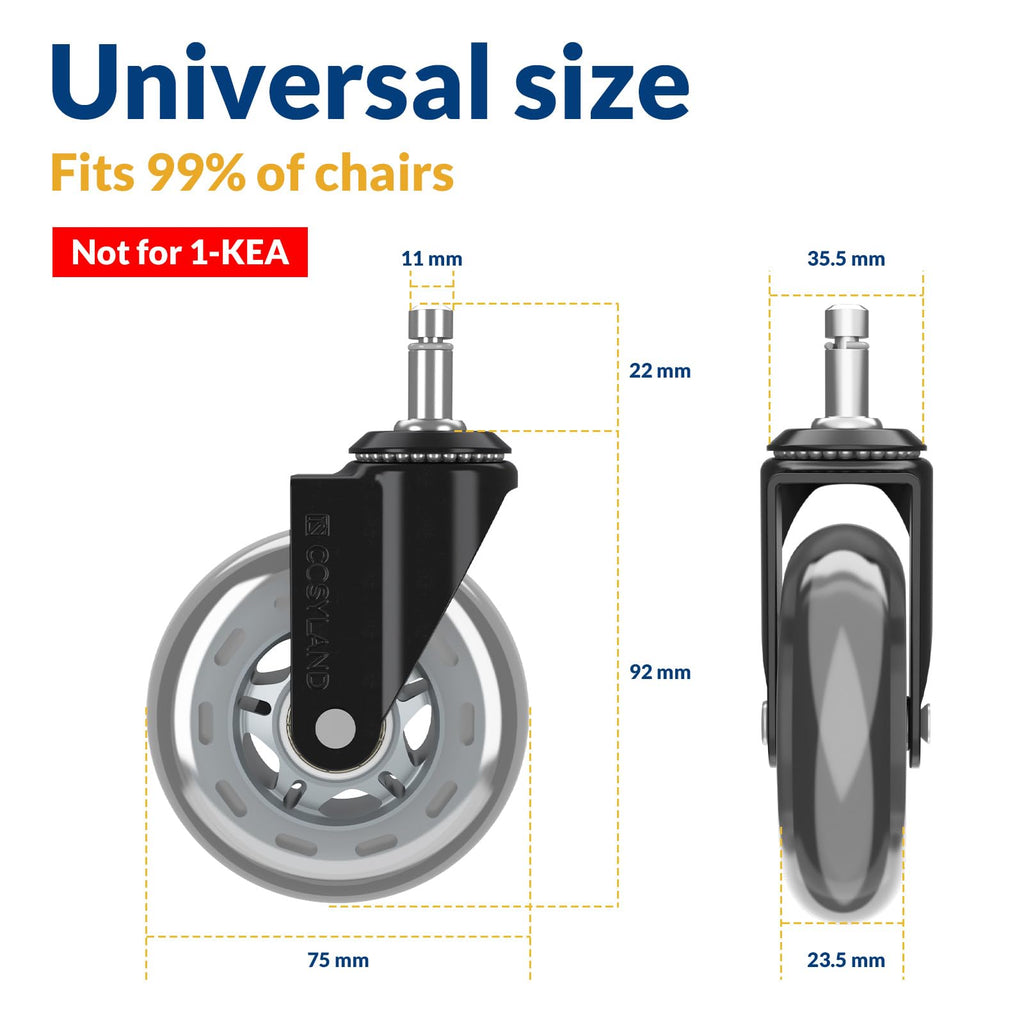 COSYLAND Office Chair Caster Wheels for Hardwood and Carpet Floors Heavy Duty Quiet Smooth Rollerblade Wheels