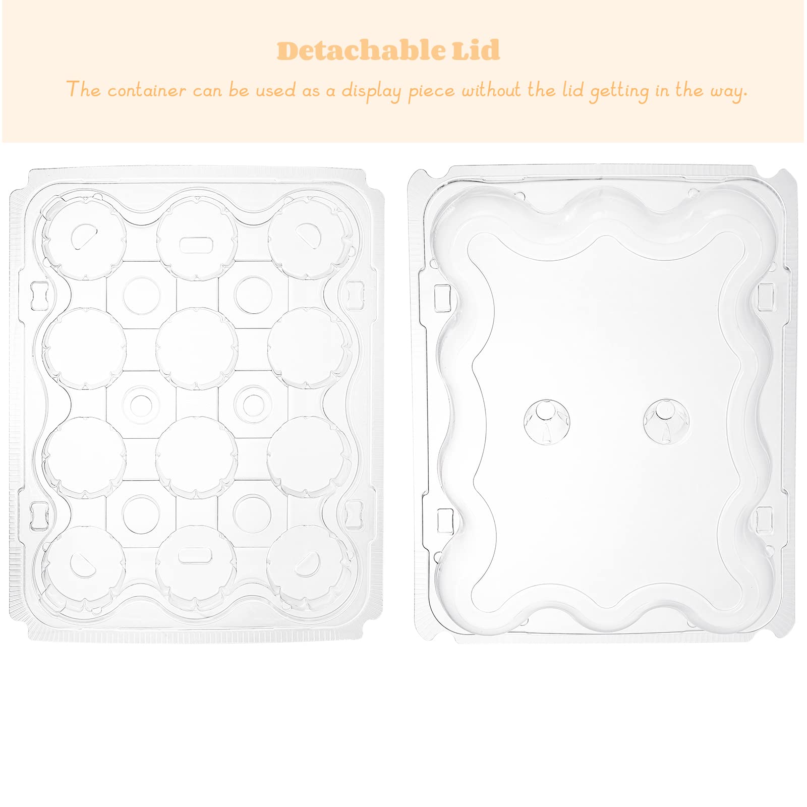 AVLA 24 Pack Plastic Cupcake Containers, 12 Counts Stackable Cupcake Carrier, Mini Cupcake Box with Detachable Secure High Top Lid, Disposable Cupcake Holder Trays, Muffin Packaging Transporter To Go