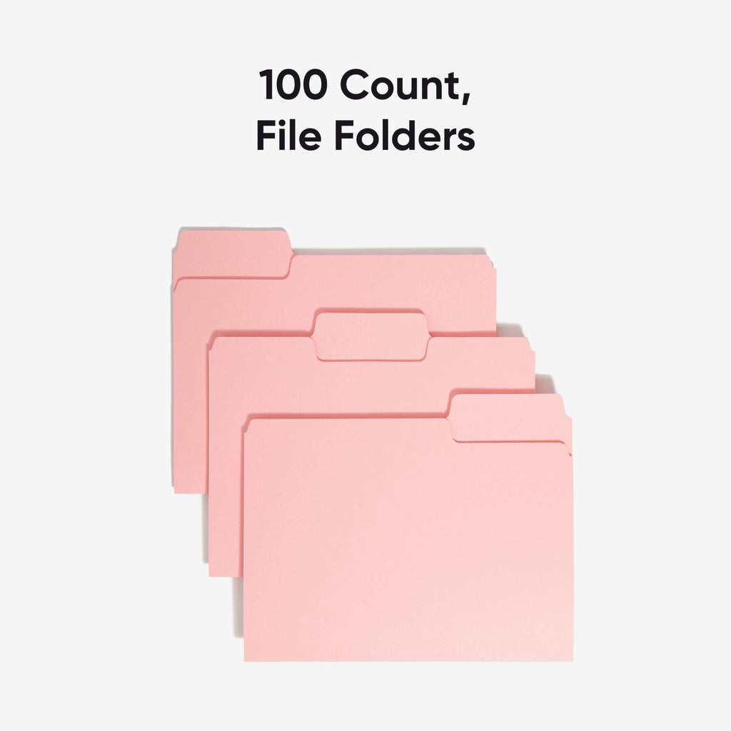Smead 1/3-Cut File Folders, Letter Size, Pink, 100 Per Box (12643)