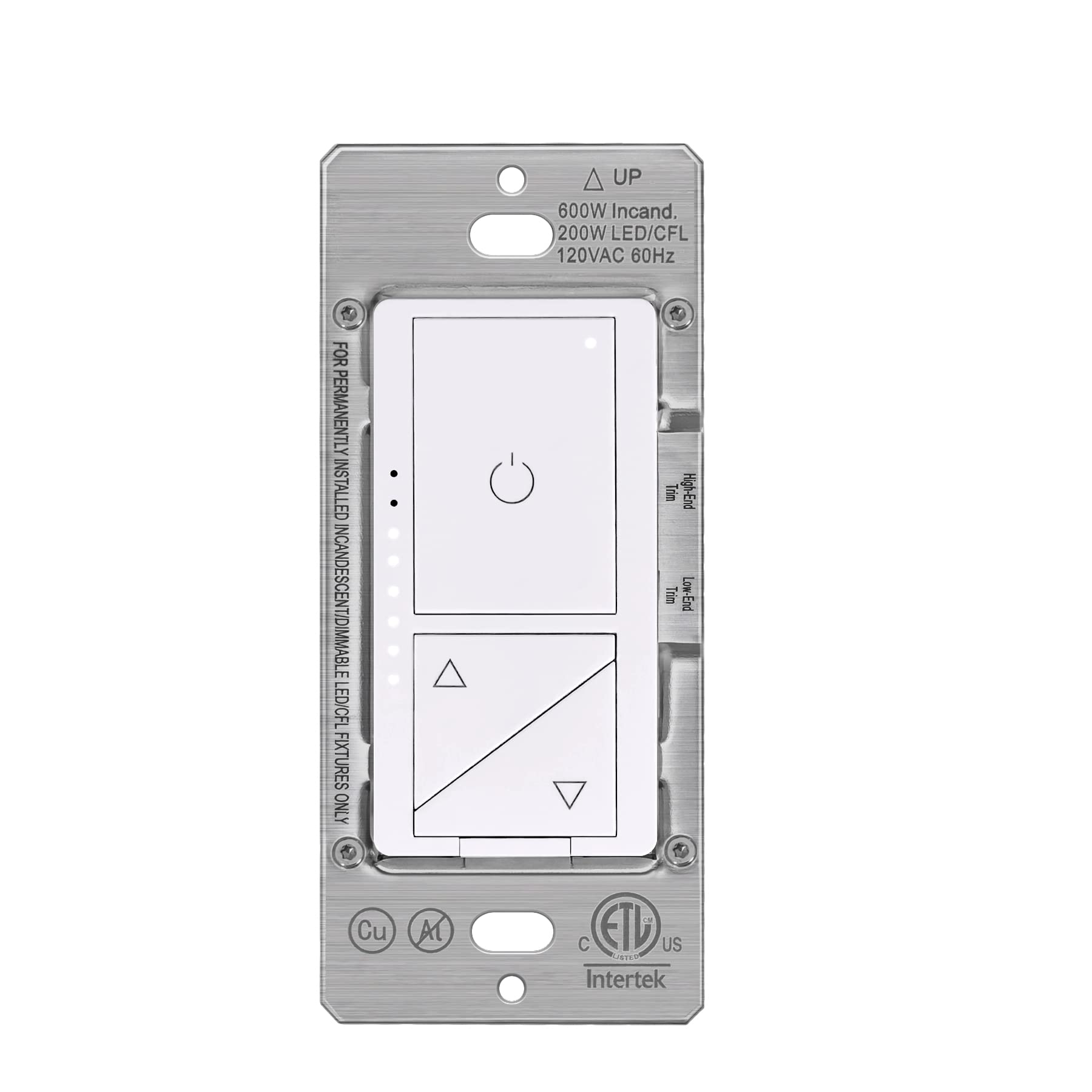 BESTTEN Digital LED Dimmer with Air Gap Power Cut-Off Switch and MCU Smart-chip Technology, Super Slim Design, 3 Button Control, Single Pole or 3 Way, Wallplates Included, cETL Listed, White