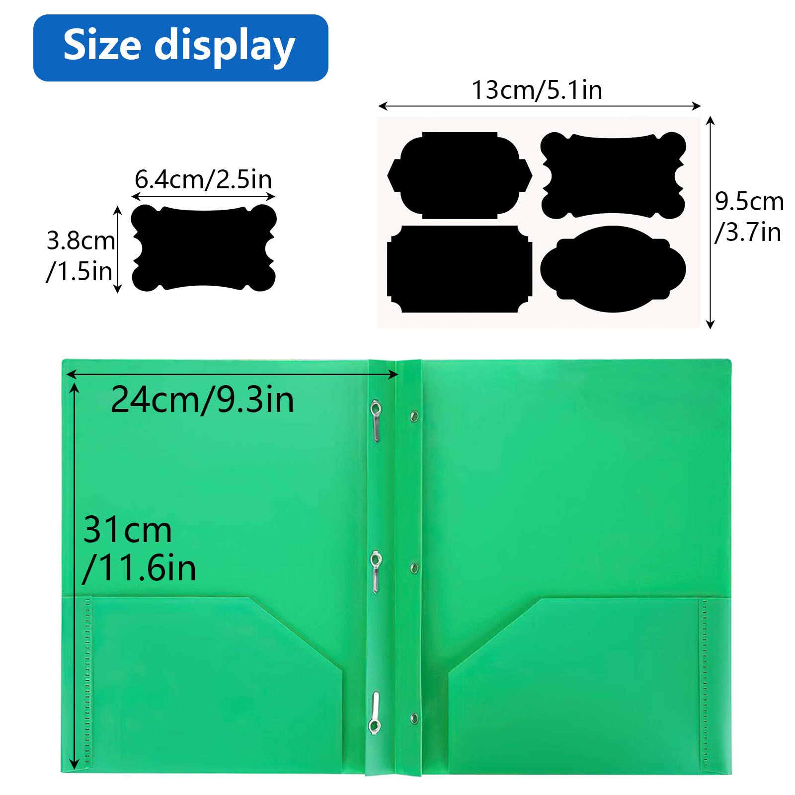 Two Pocket Folder, 12 Pcs Colored Plastic Folder with Sticky Tabs, File Folders with Fasteners, Folder with Pockets for School, Office