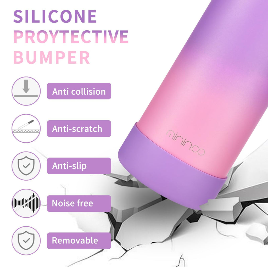 mininoo Girls Kids Water Bottle for School, 16oz Stainless Steel Insulated Water Bottle with Straw Lid (Purple/Pink)