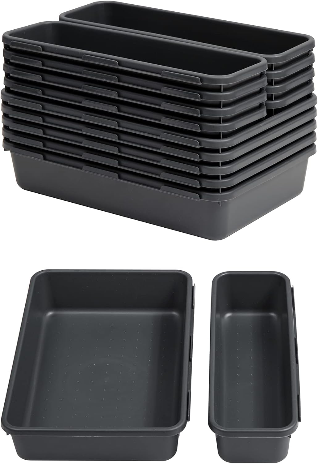 Gonice 13 PCS Drawer Organizer Tray, Interlocking Office Desk Drawer Storage, Plastic Organizer Bins for Office Supplies and Tools
