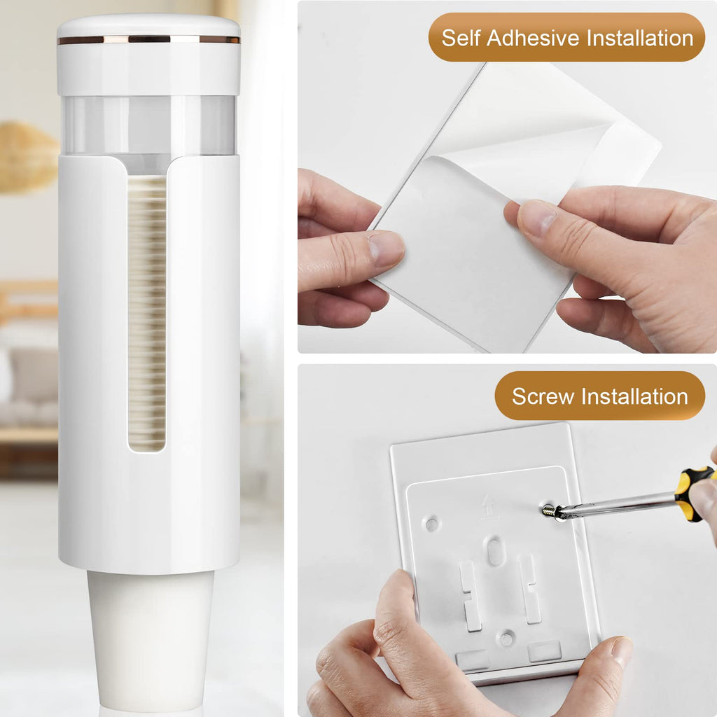 Cup Dispenser, Pull Type Water Cooler Cup Holder Fit 4oz-7oz Disposable Cups, Upgraded Wall Mounted Mouthwash Cup Dispenser for Bathroom Office Gym School (White)