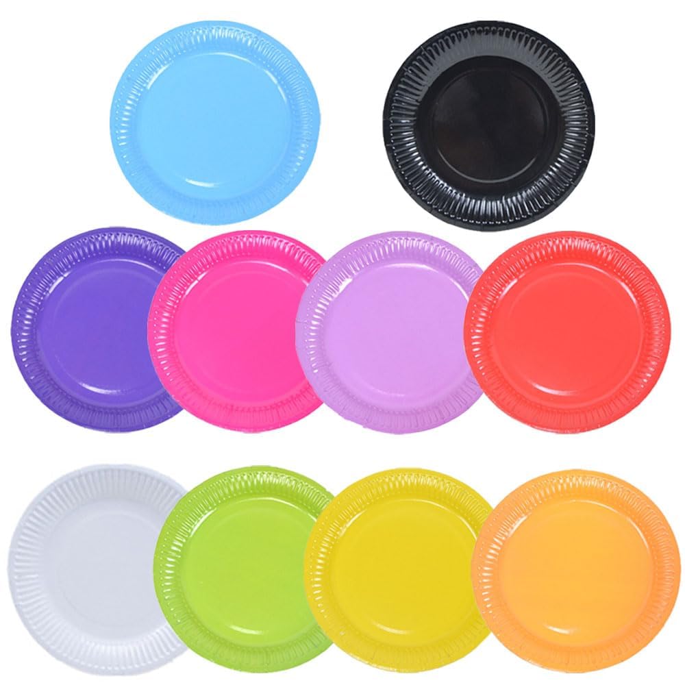 7 Inch Paper Plates, Esforzarse 100 Pcs Round Plates, DIY Colourful Paper Plates, Ultra Paper Plates for Everyday Use, Plates for Birthday, Wedding, Holiday, Party Dinner and Daily Use(10 Colours)