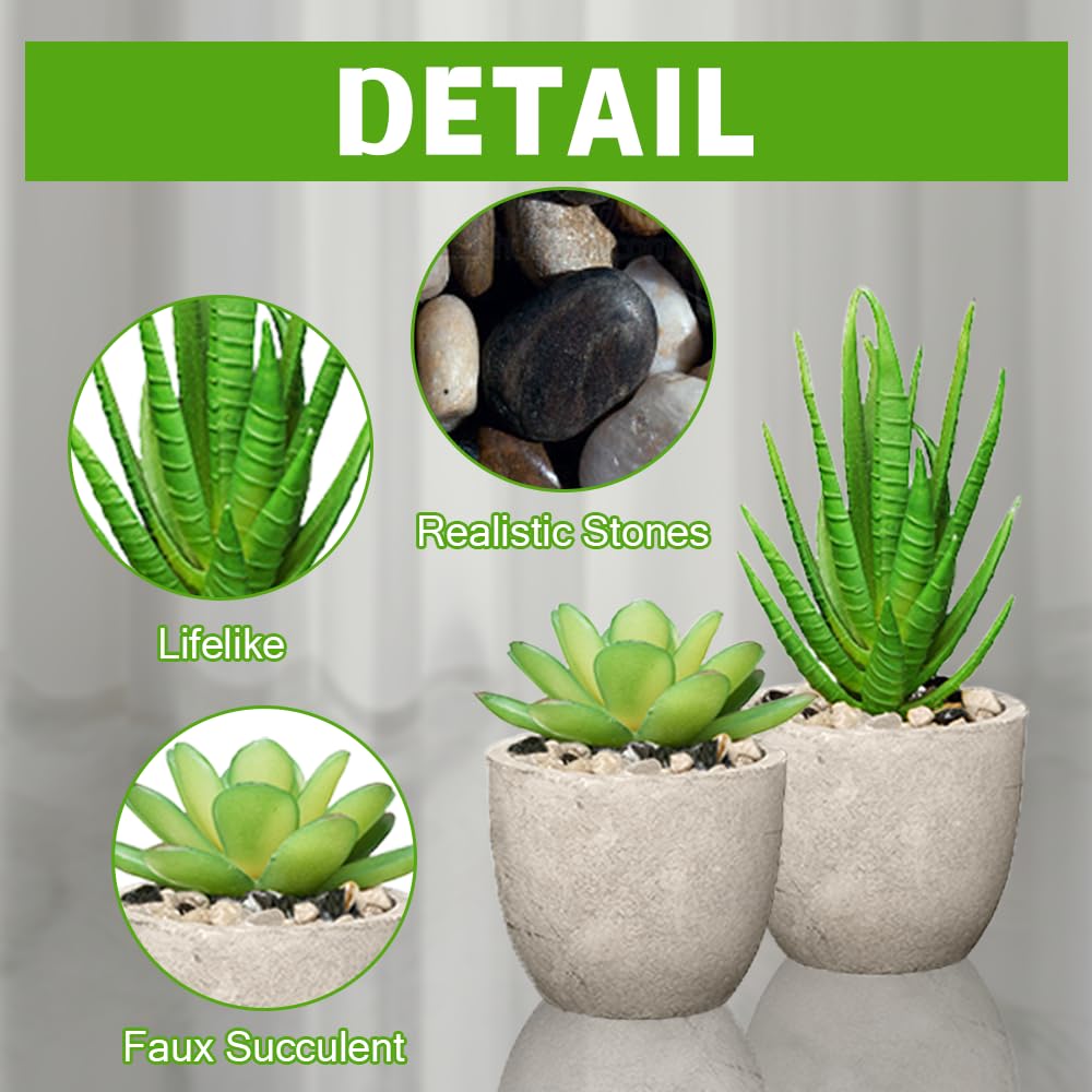 4 Set Artificial Plants Indoors in Pots, Small Plastic Fake Plants, Eucalyptus, Rosemary, Mini Succulents Faux Plant for Office Decor, Desk, Bedroom, Bathroom, Kitchen, Home Decoration in Spring.