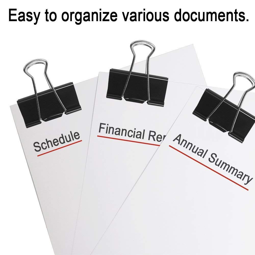 Aniann 24 Pack Extra Large Binder Clips 2 inch Black Jumbo Paper Binder Clips Big Metal Paper Clamps for Home School Office