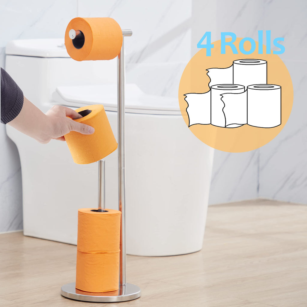 Toilet Paper Holder Free Standing, Stainless Steel Tissue Roll Toilet Paper Stand with Weighted Base for Bathroom, DECULTTR