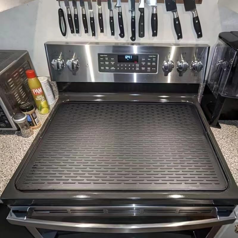 Silicone Stove Top Cover for Electric Stove - Silicone Stove Mat for Glass Top Stove, Glass Cooktop Protector, XL Dish Drying Mats Kitchen, Range Covers Electric Stove (Black,28x20inch)