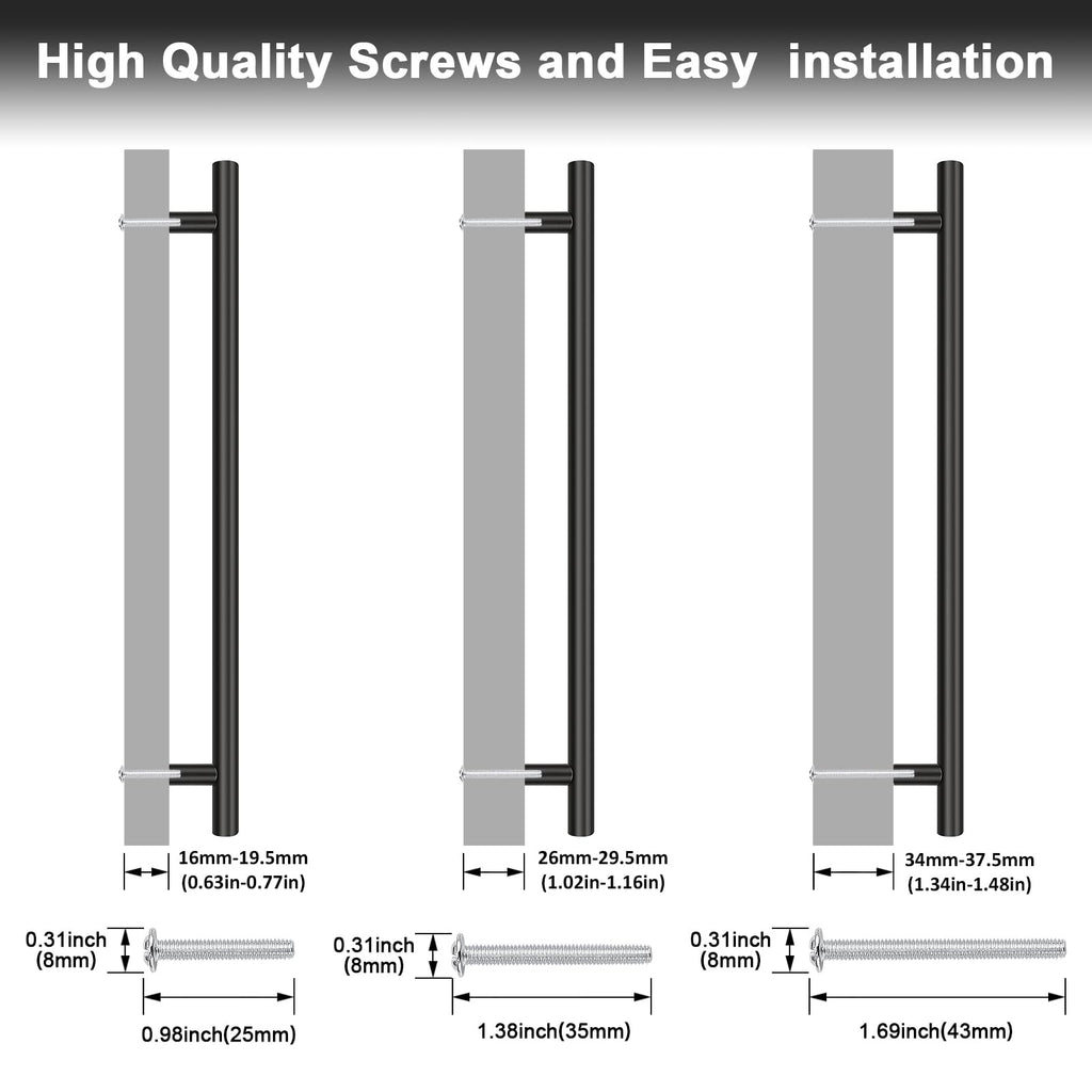 5 Pack Black Drawer Handles Kitchen Cabinet Handles Matte Black Cupboard Handles Drawer Pulls Wardrobe Door Handles 256mm Hole Centers