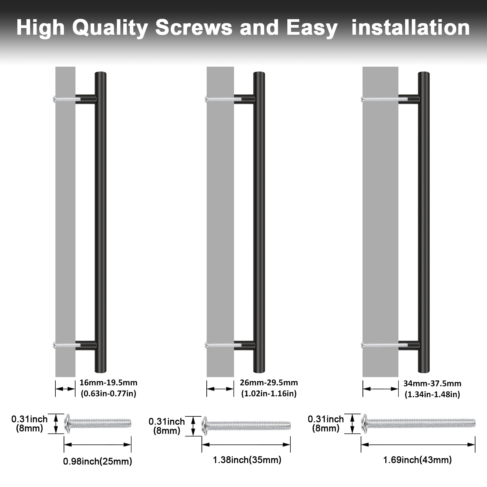 5 Pack Black Drawer Handles Kitchen Cabinet Handles Matte Black Cupboard Handles Drawer Pulls Wardrobe Door Handles 256mm Hole Centers