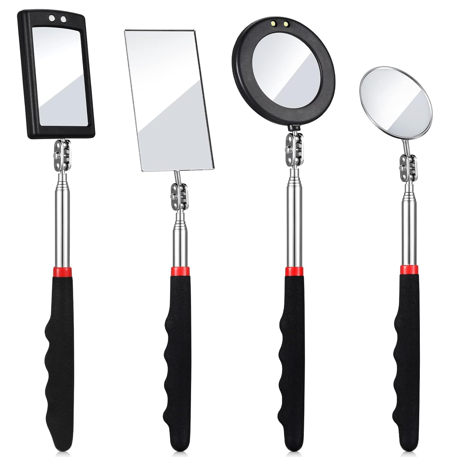 4 Pieces Telescoping Inspection Mirror, LED Lighted Flexible Inspection Mirrors, Extendable Mirror Inspection Tool for Checking and Observing Vehicle Small Parts, Classic Style