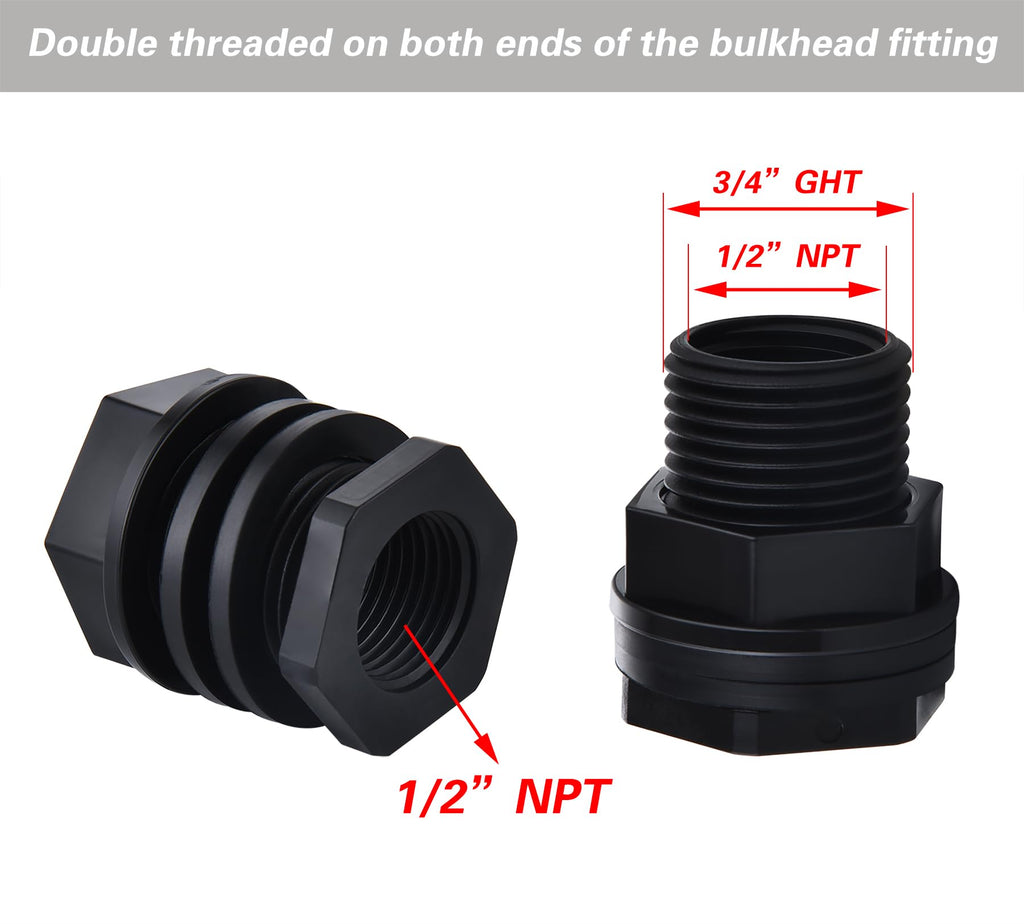PVC Bulkhead Fitting Double Threaded Bulkhead Water Tank Connector for Rain Barrels