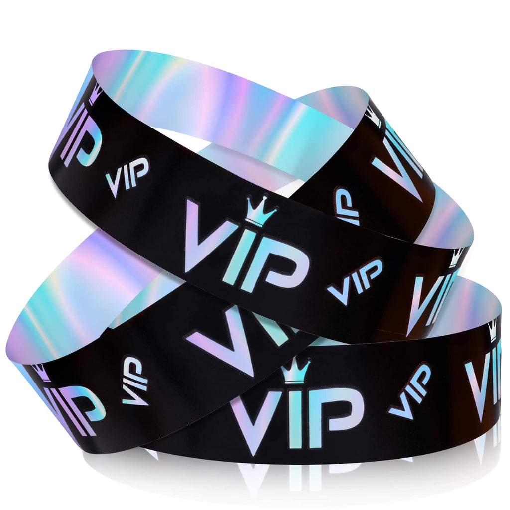 500pcs VIP Wristbands, VIP Wristband Paper Party Wristbands Paper Bracelets Wrist Bands VIP Armbands for Events Entrance VIP Party Music Festival Concerts (Holographic Black Silver)